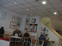 reading and chatting in the café