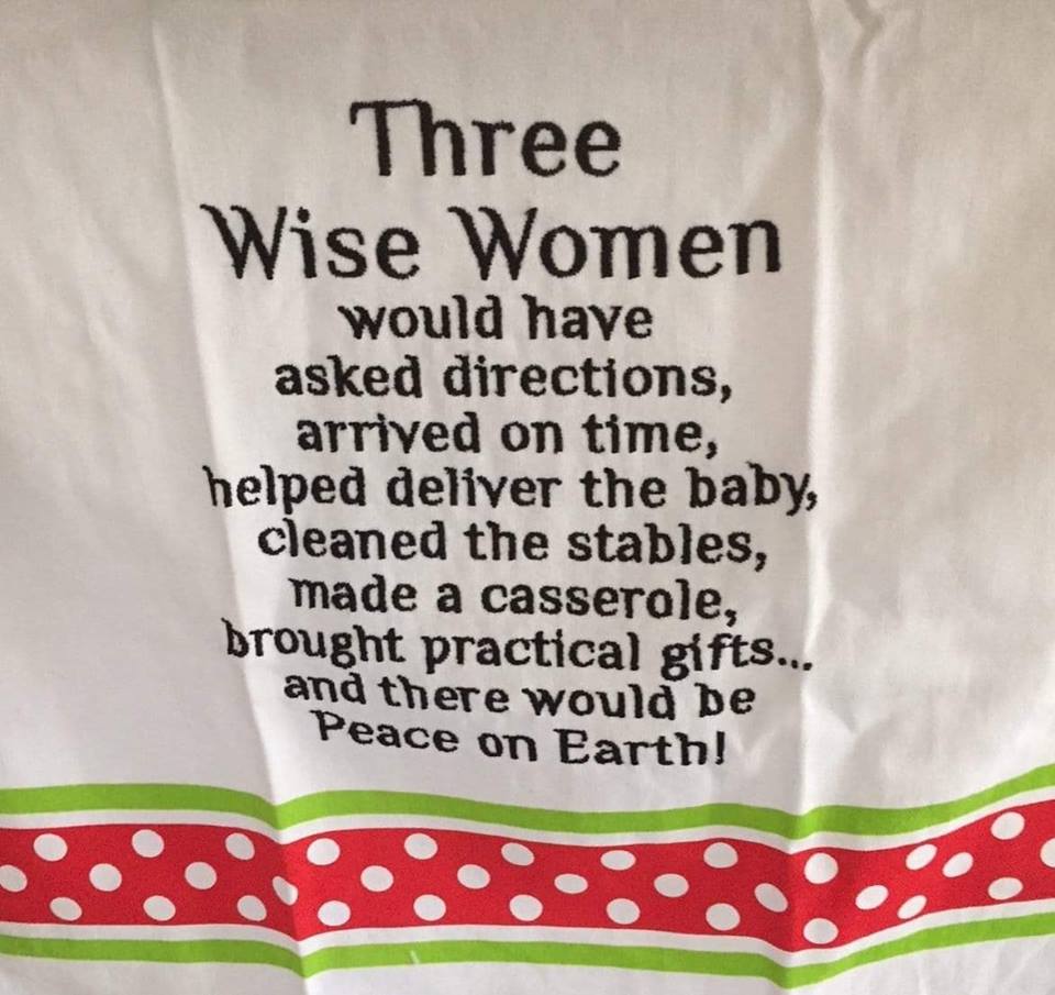 Tea towel caption 'Three Wise Women'