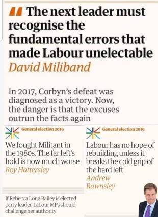 Panel of recent Guardian headlines suggesting the left is, basically, over
