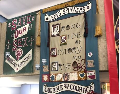 Banners: 'save our sex' and 'wrong side of history my arse'