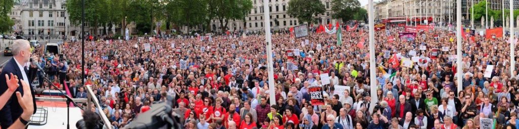 Corbyn addresses a crowd of thousands