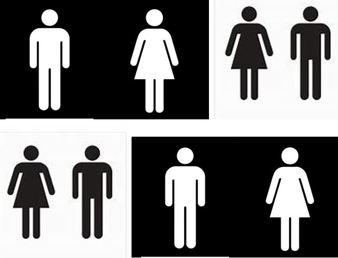 A selection of black and white toilet signs
