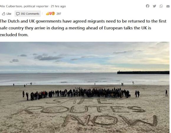 Screenshot of MSN article,, header pic shows beach-art message 'safe routes now'