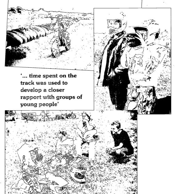 Images of activities. ' ... time spent on the track was used to develop a closer rapport with groups of young people'