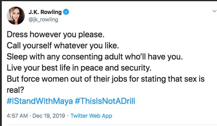 'Dress however you please' tweet by JKR