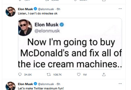 Elon Musk having fun on Twitter