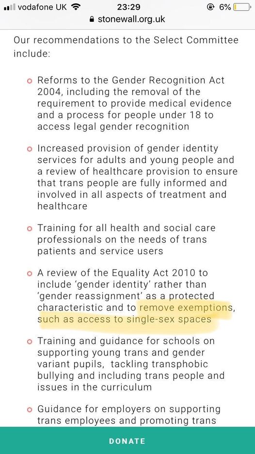 "remove exemptions, such as access to single-sex spaces