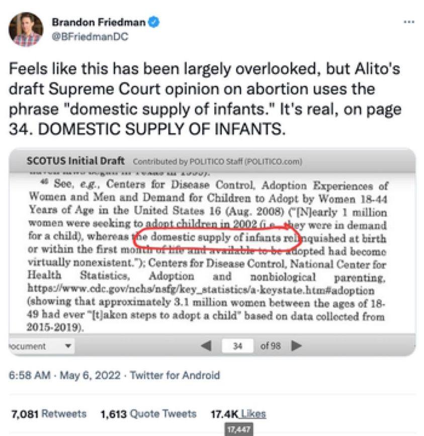 The US needs a "domestic supply of infants"