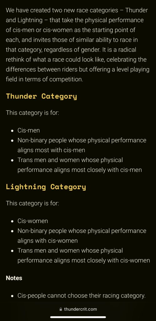 Thunder and lightning race categories