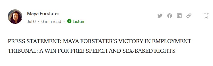 Heading of Maya Forstater's press statement,