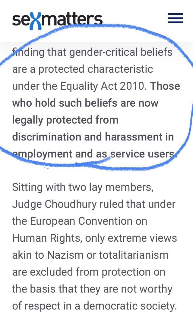 Gender critical beliefs are a protected characteristic under the Equality Act 2010.