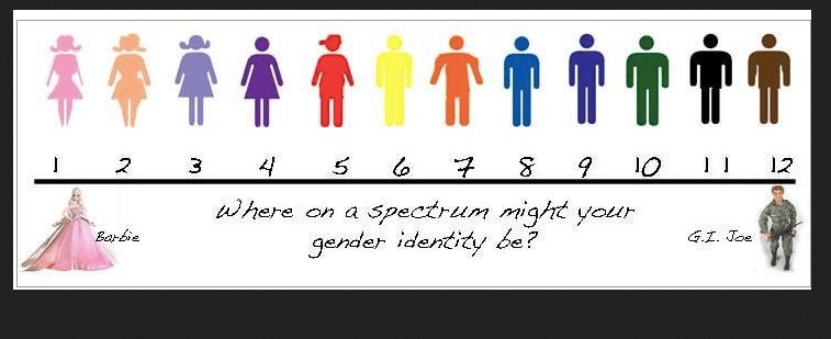 Gender Identity presented in a graphic as a spectrum running from 'Barbie' to 'GI Joe'