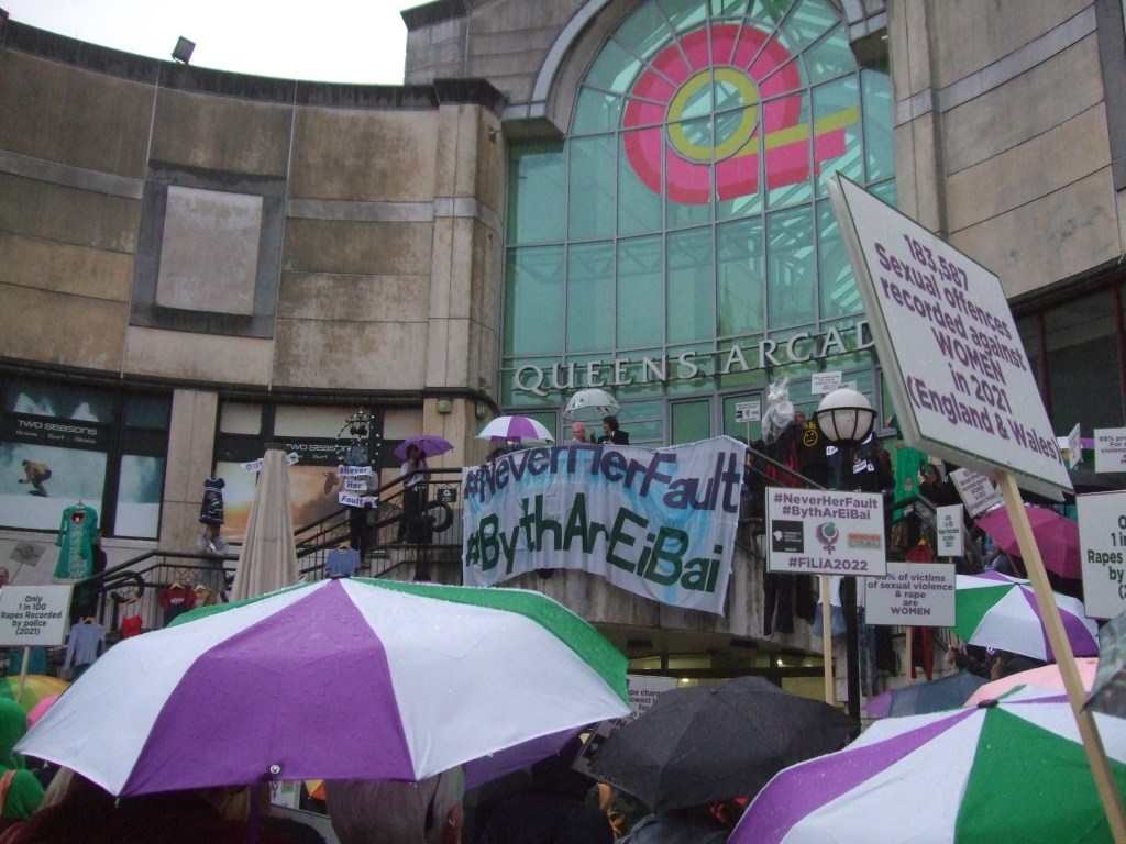 Cardiff #NeverHerFault banners