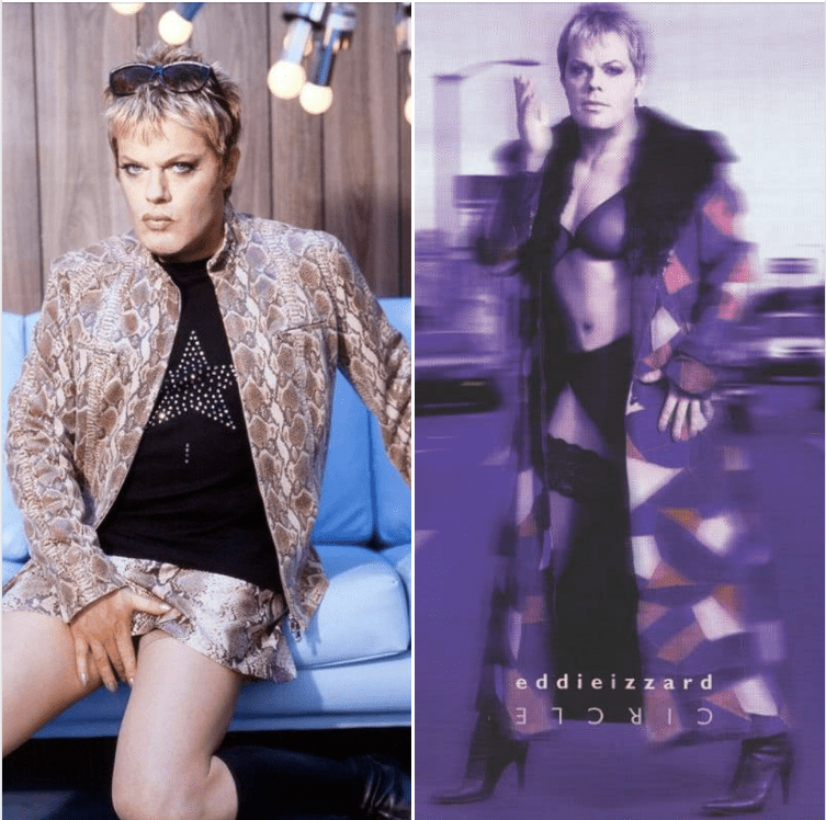 Eddie Izzard posing in "women's" clothes