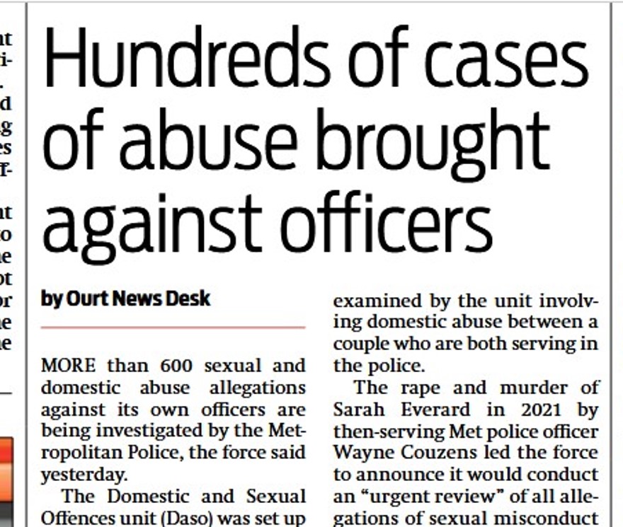Morning Star article headline: Hundreds of cases of abuse brought against officers