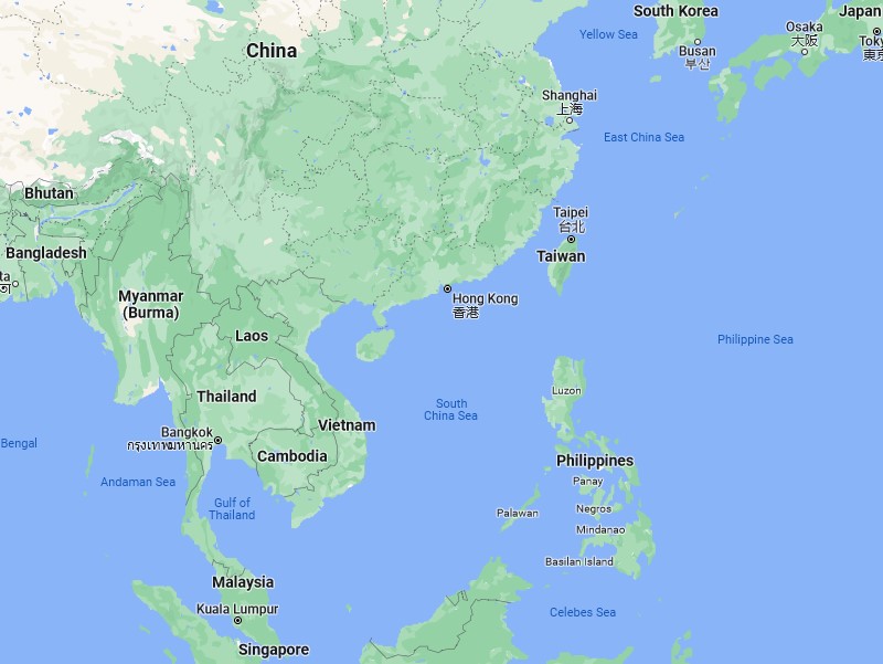 Map of Myanmar, Malaysia and Philippines