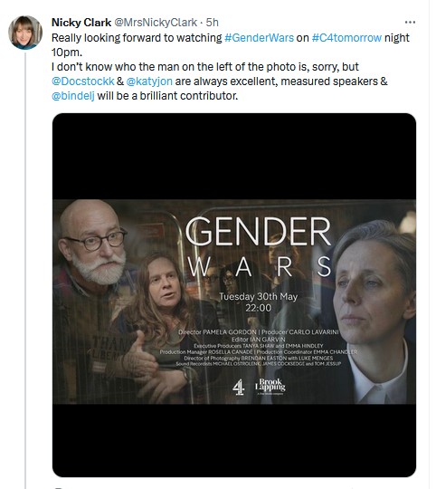 Gender Wars Channel 4 prog pic tweeted
