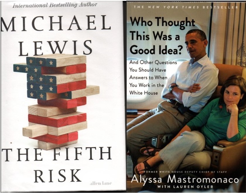 Book covers Fifth risk and Who Thought This Was a Good Idea?
