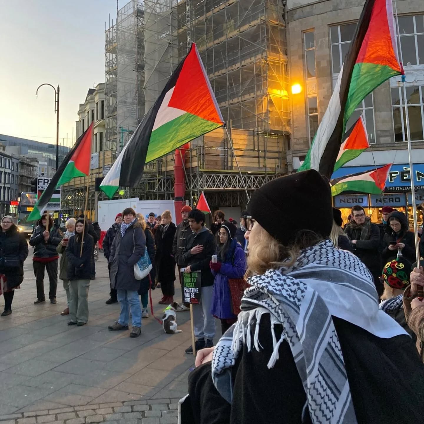 Gathering with Palestinian flags