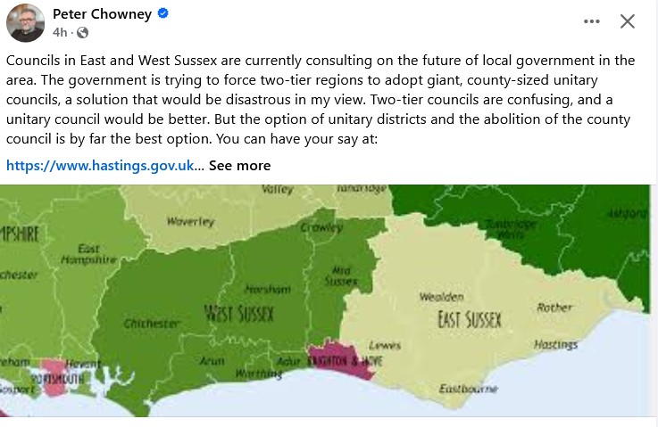 Peter Chowney Facebook post supporting the Federal Model