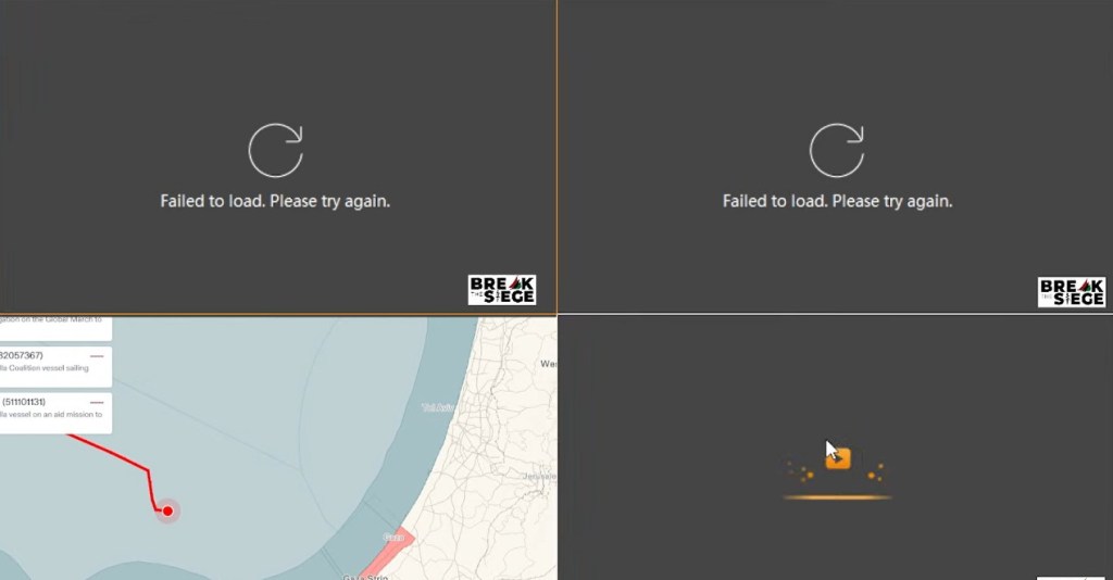 Grey screens after Handlala's on-board cameras where broken, plus screen showing Handala tracker