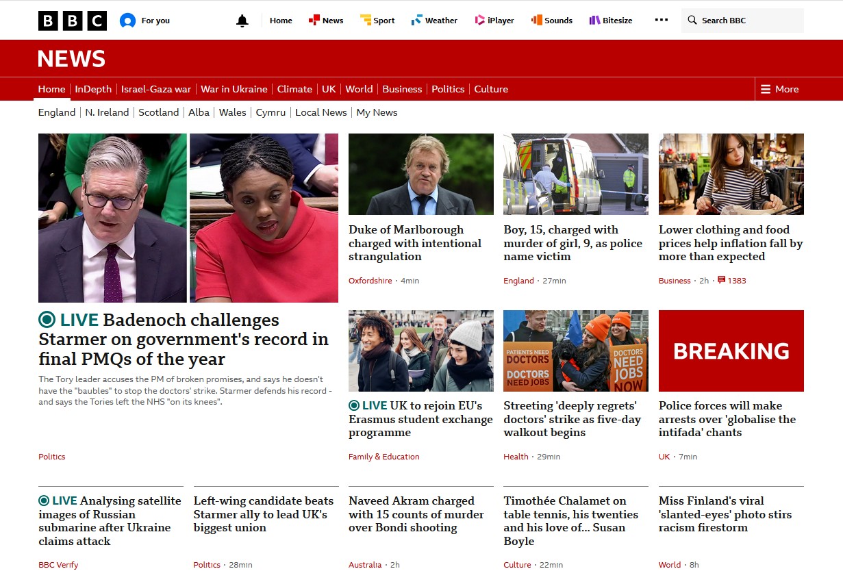 BBC website front page. Nothing on any of today's real life-and-death stories