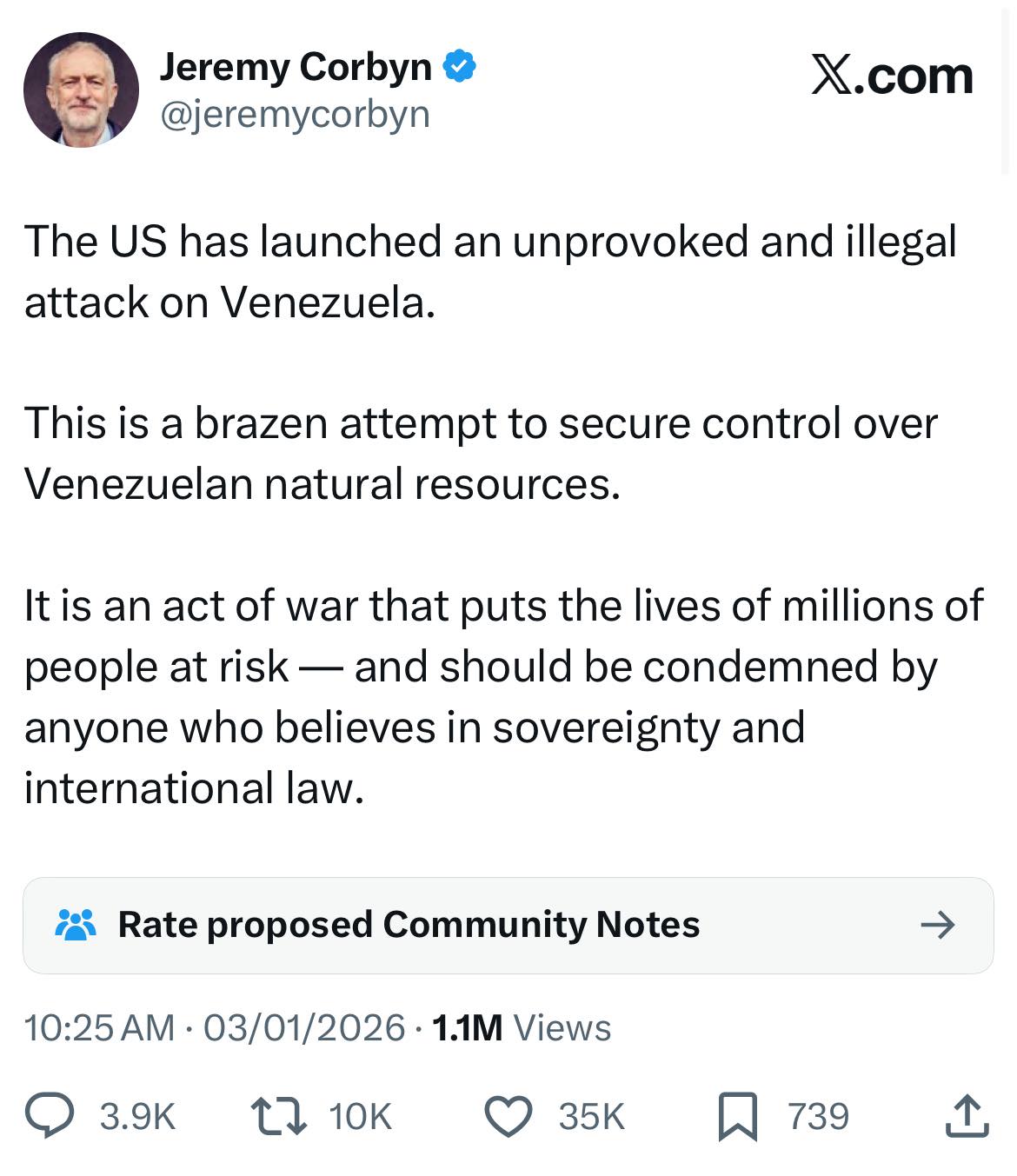 Corbyn response to kidnap of Maduro