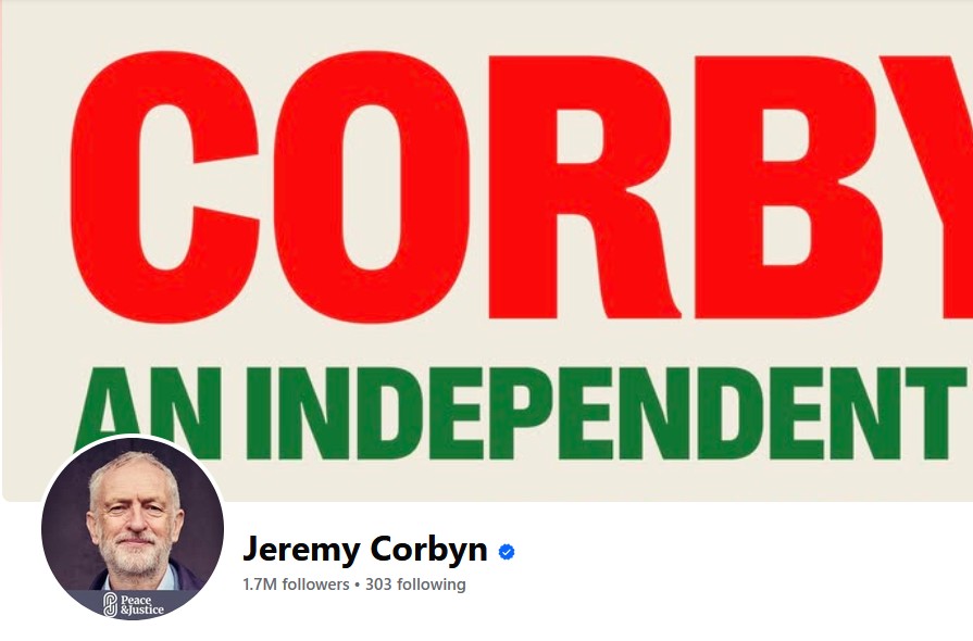Corybn's social media banner - 'an independent voice'