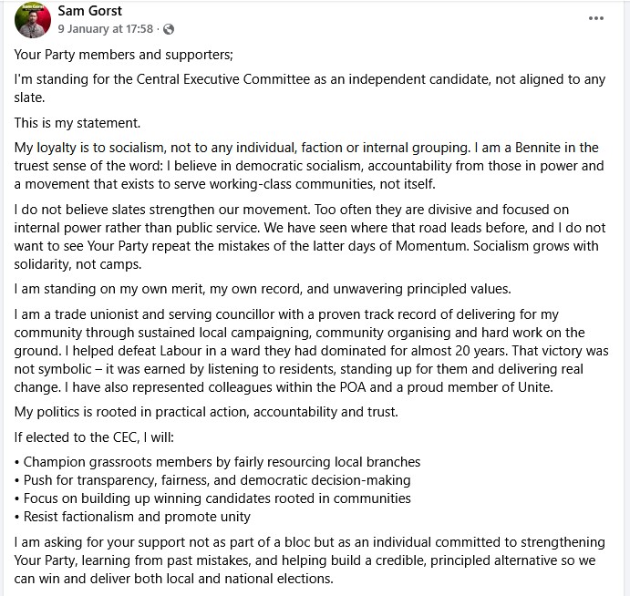 Sam Gorst's EC candidate statement