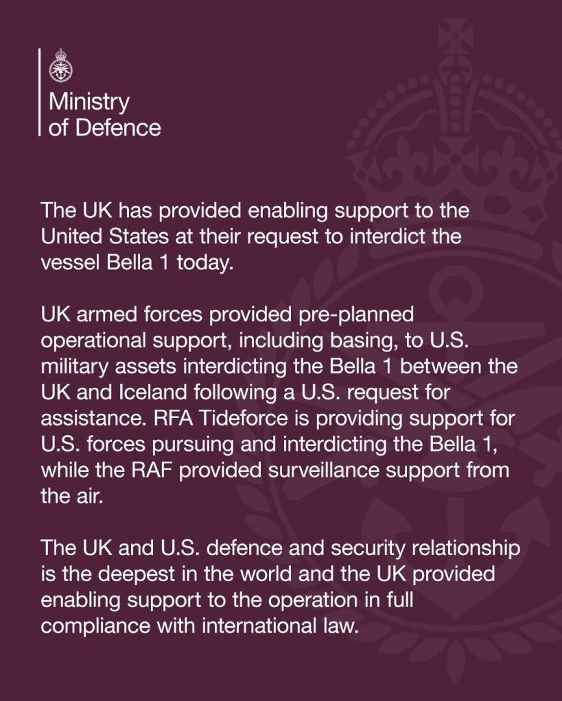 Ministry of Defence confirmation of UK participation in attacks on shipping