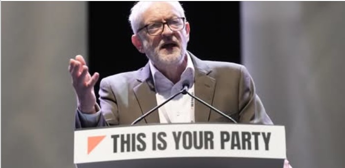 Morning Star pic of Corbyn at a Your Party conference lecturn