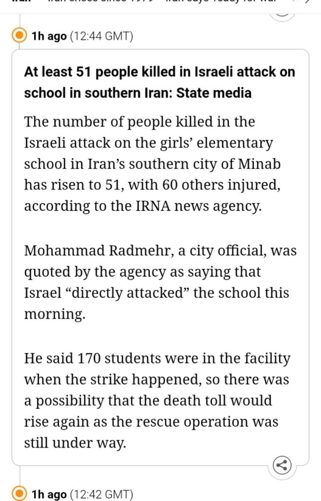 Al Jazeera report on school in Minab where 51 girls were killed, and 60 others injured