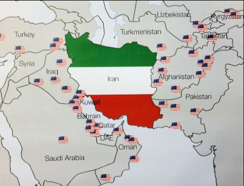 Map of Iran and neighbouring countries showing the many NATO Iran is surrounded by.