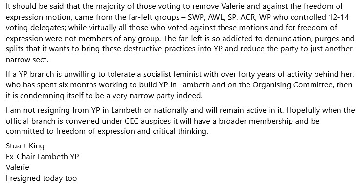 Stuart King resigns as chair of Lambeth YP branch