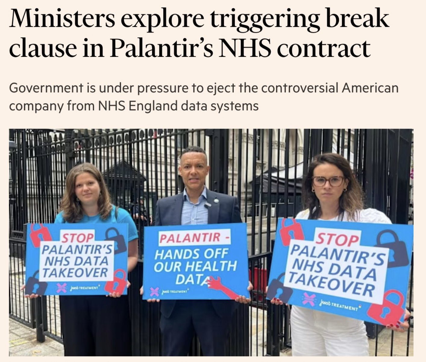 MPs protesting Palantir's NHS Data takeover