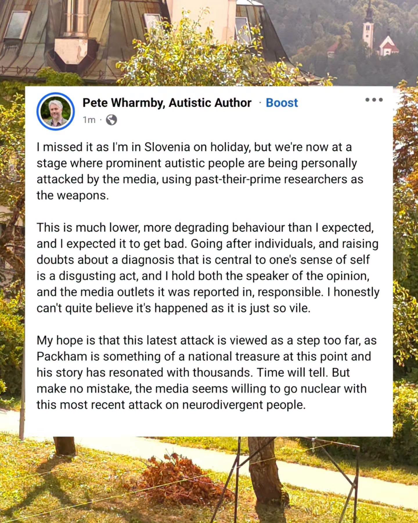 An autistic writer takes to social media to defend Chris Packham